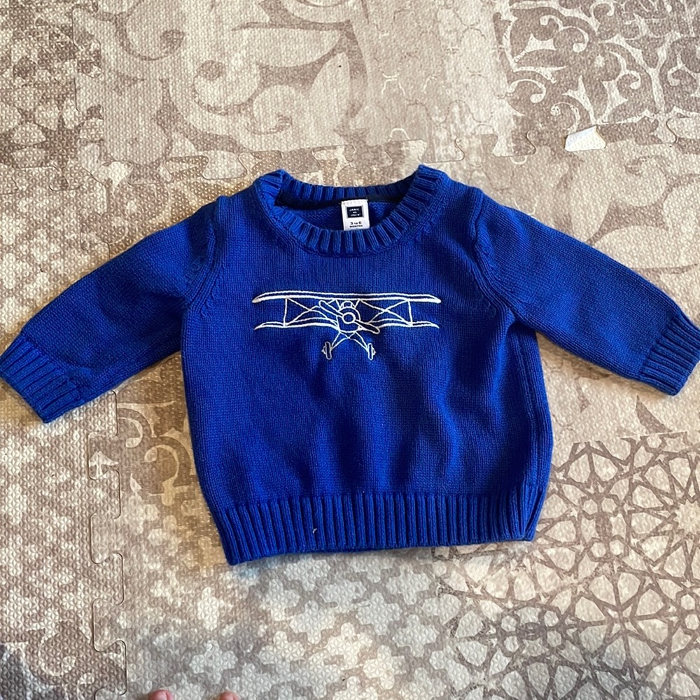 Janie and Jack royal blue airplane sweater
